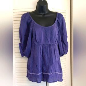 Tianello Women's Blue/Purple Satin Rayon Puffy Sleeve Tunic Top